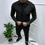 Herren nan feinstrukturiertes Hemdjacke- und Jogginghose-Set aus Sweat mit schmaler Passform R&B