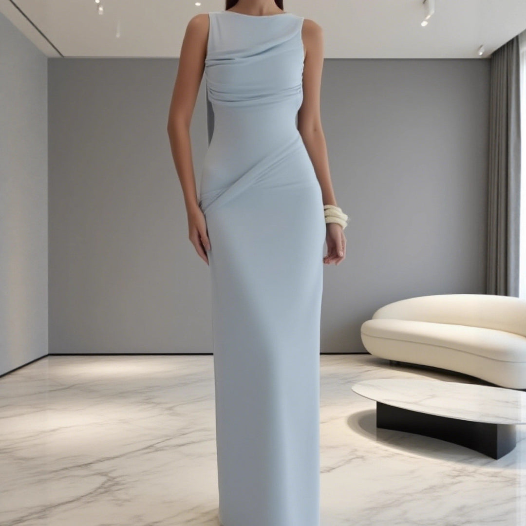 Damen Elegantes Maxi-Kleid mit raffinierter Drapierung und asymmetrischem Schnitt R&B