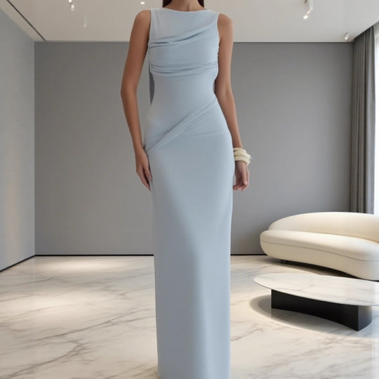 Damen Elegantes Maxi-Kleid mit raffinierter Drapierung und asymmetrischem Schnitt R&B