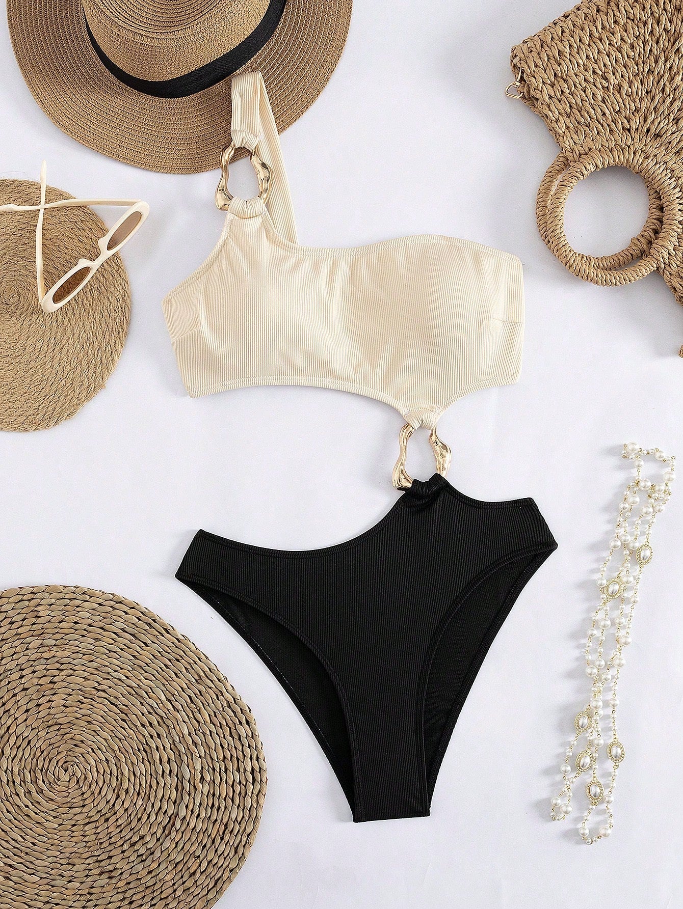 Damen Einseitiger Bikini mit modischem Ringdetail R&B