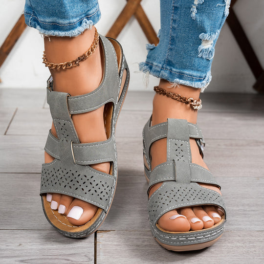 Damen Komfortable Wedge-Sandalen mit atmungsaktiver Oberflächenstruktur R&B