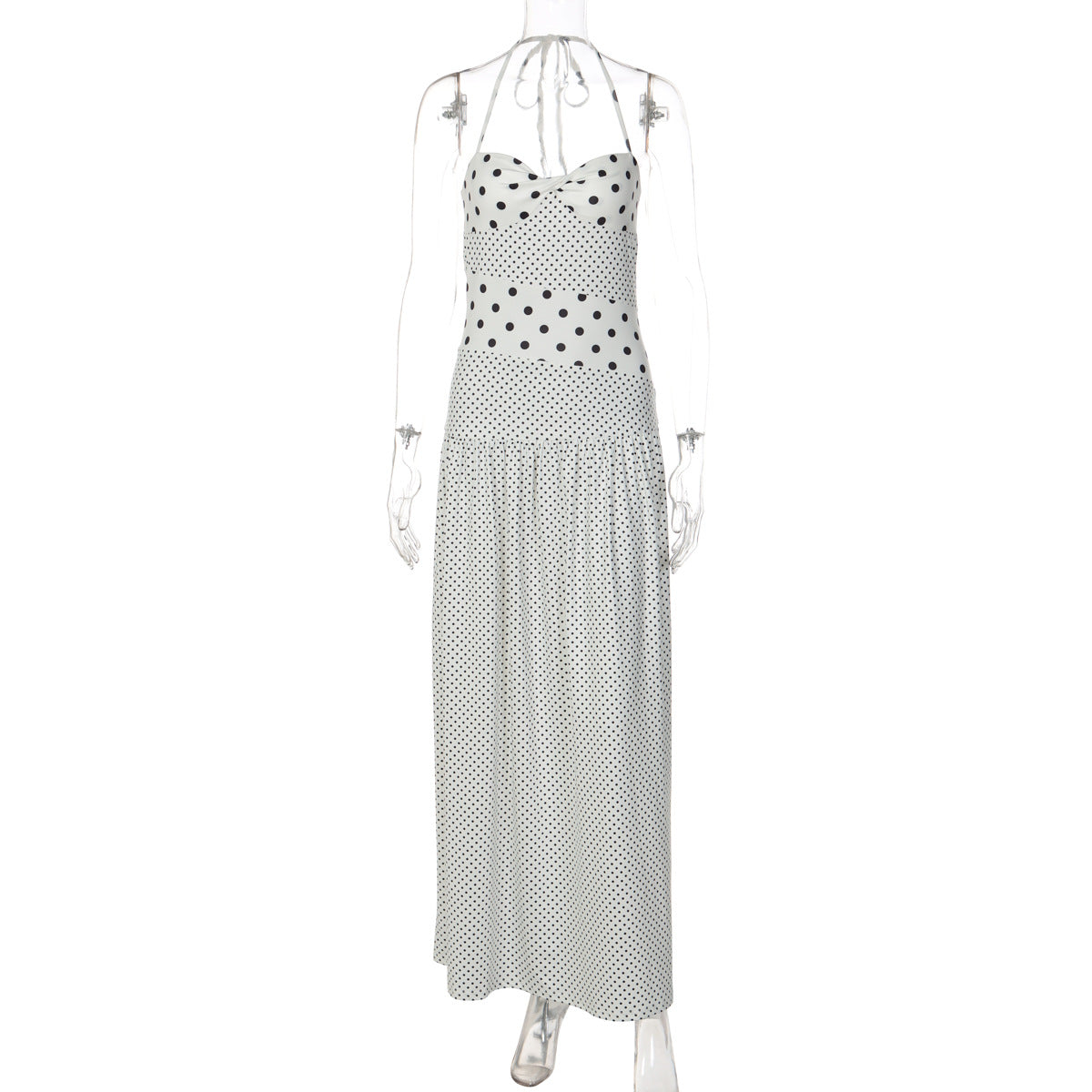 Damen Maxikleid mit verspielten Polka-Dots und schickem Halterdesign R&B