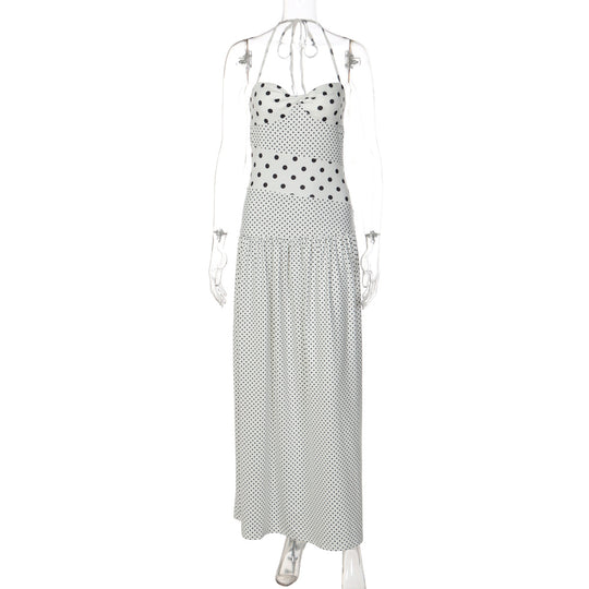 Damen Maxikleid mit verspielten Polka-Dots und schickem Halterdesign R&B