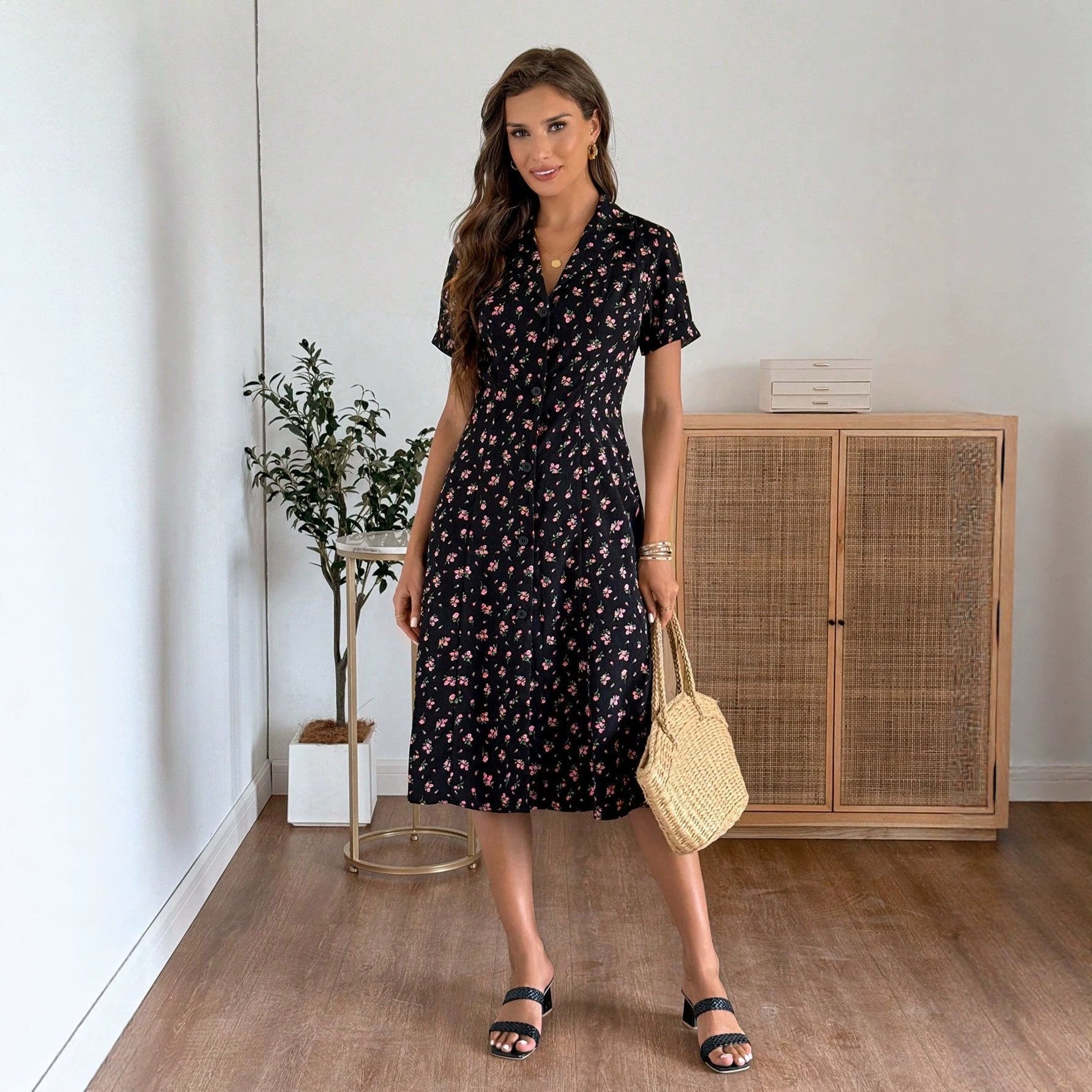 Damen Hemdblusenkleid mit floralen Details R&B
