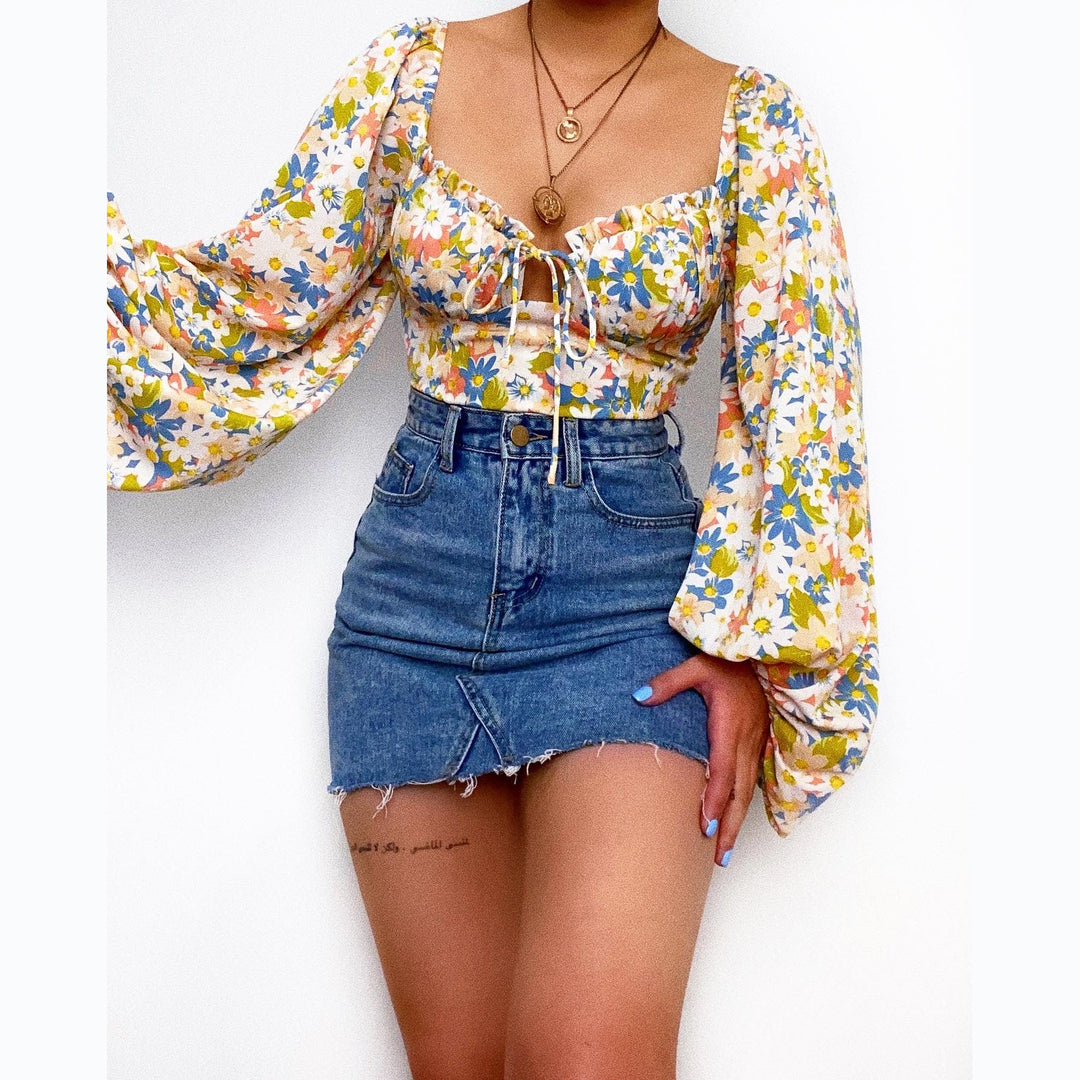 Damen Bluse mit Puffärmeln und floralem Muster R&B