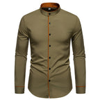 Herren Langarmhemd mit modernem Stehkragen und gesticktem Detail R&B