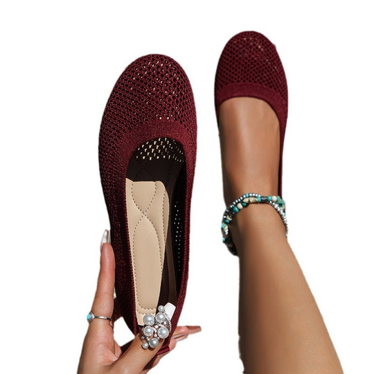 Damen atmungsaktive Ballerinas im eleganten Strickdesign R&B