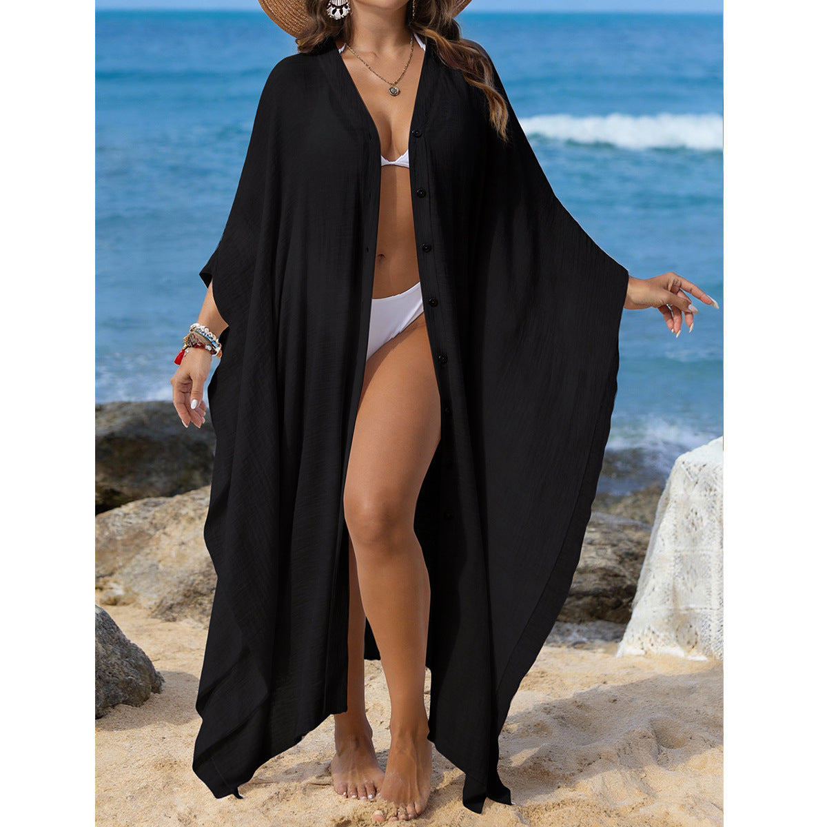 Damen Strandüberwurf mit Knopfleiste und weitem Schnitt R&B