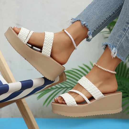 Damen hohe Sandalen mit geflochtenem Riemendesign R&B