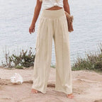 Damen weite und elegante Palazzo-Hose mit hohem Bund und Faltenwurf R&B