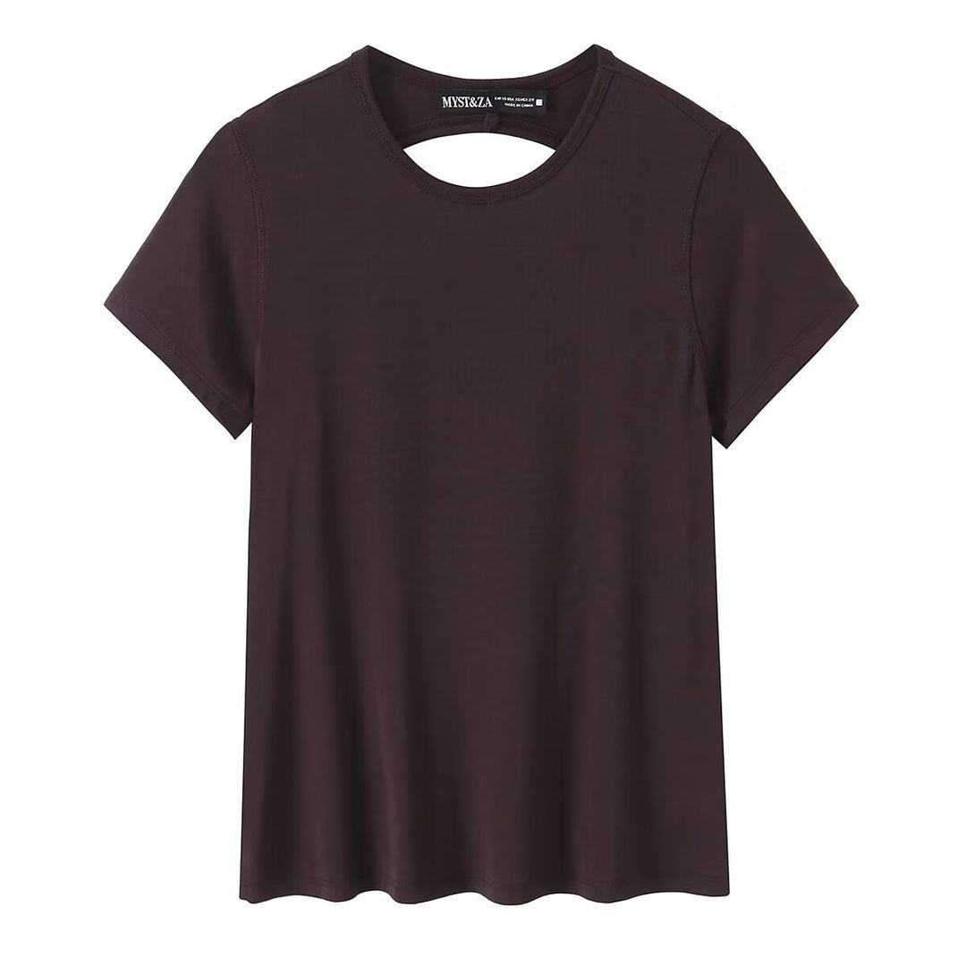 Damen Freizeit T-Shirt mit modernem Rückenausschnitt und hochwertiger Baumwolle R&B