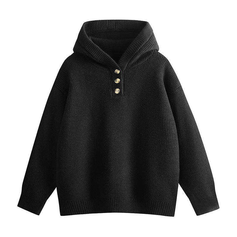 Damen Hochwertiger Strickpullover mit Stehkragen und Knopfdetails R&B