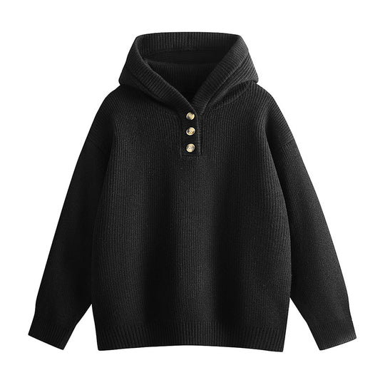 Damen Hochwertiger Strickpullover mit Stehkragen und Knopfdetails R&B