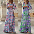 Damen Maxikleid mit floralen Mustern und voluminösen Ärmeln R&B