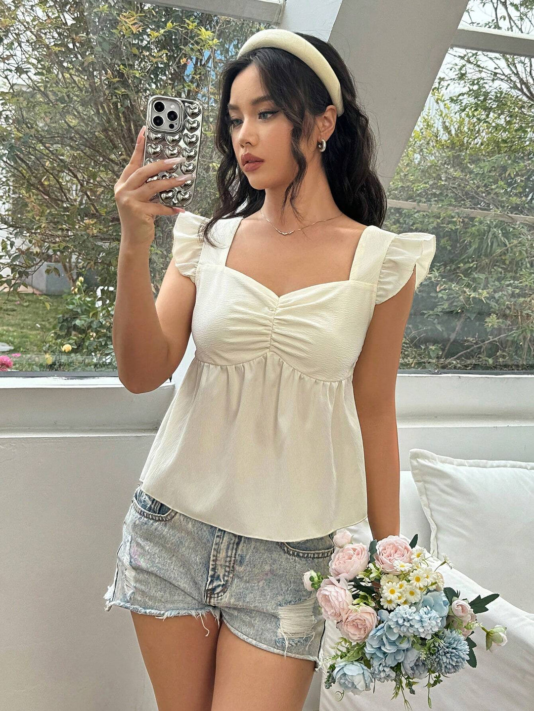 Damen Top mit Rüschendetails und tailliertem Schnitt R&B