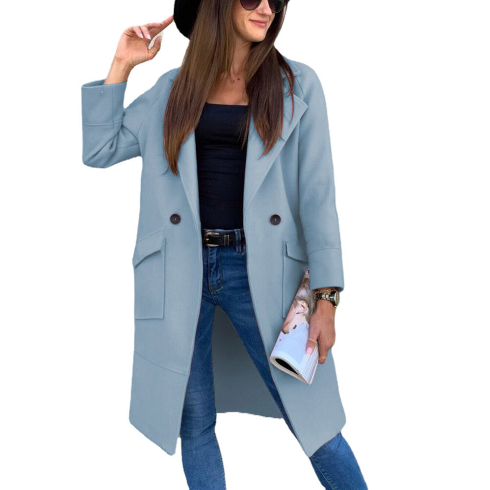 Damen Modischer Oversized-Mantel mit tiefen Taschen und eleganten Knopfdetails R&B