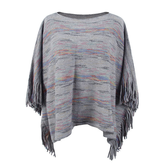 Damen kuscheliger Poncho mit fransigen Details R&B