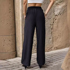 Damen Elegante Freizeithose mit streifigem Design und elastischem Bund R&B