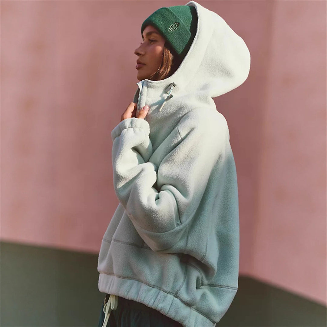 Damen Trendige Fleecejacke mit oversized Kragen R&B