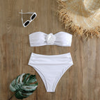 Damen Bandeau-Bikini mit floralem Detail und hochgeschnittenem Höschen R&B