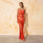Damen luftiges Netz-Maxikleid mit faszinierendem Design R&B