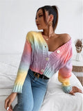 Damen Modischer Oversized-Cardigan mit buntem Farbverlauf und Knopfdetails R&B
