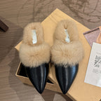 Damen elegante Ballerina mit luxuriösem Kunstfellkragen R&B