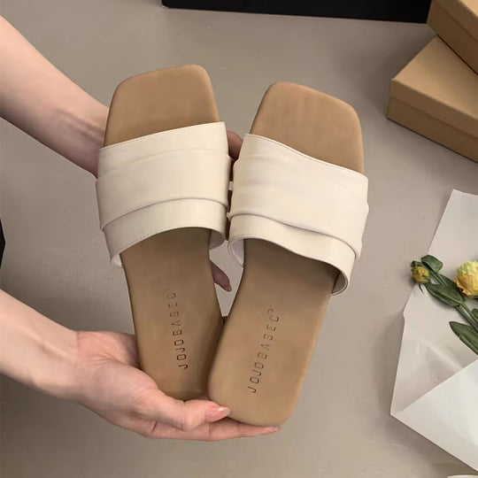 Damen modische Pantoletten mit breitem Textilriemen und rutschfester Sohle R&B