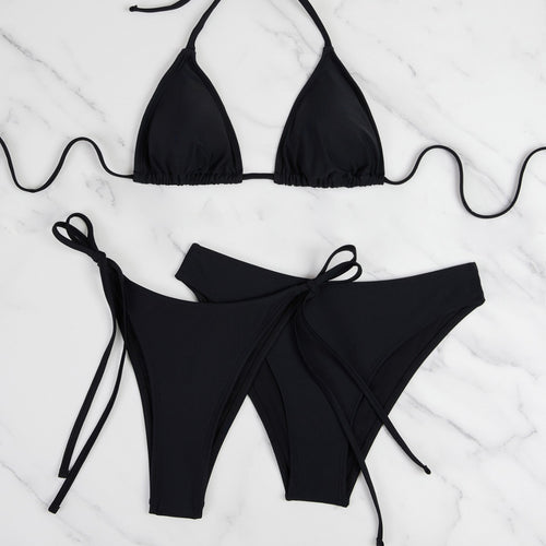 Damen Triangel-Bikini mit anpassbaren Bändern und hohen Beinausschnitten R&B