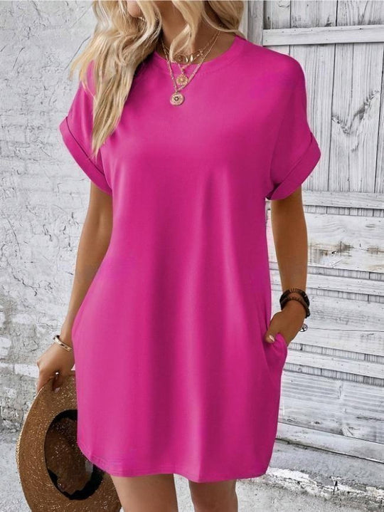 R&B | Lässiges einfarbiges Kleid mit Rundhalsausschnitt