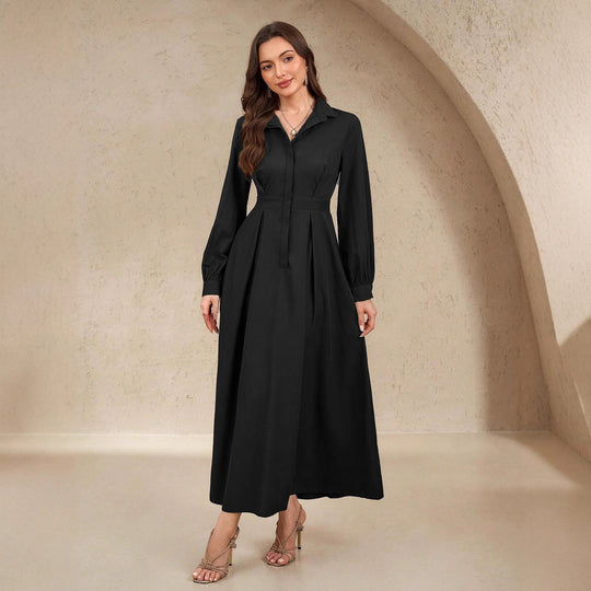 Damen Elegantes Hemdblusenkleid mit schwingendem Rock und praktischen Taschen R&B