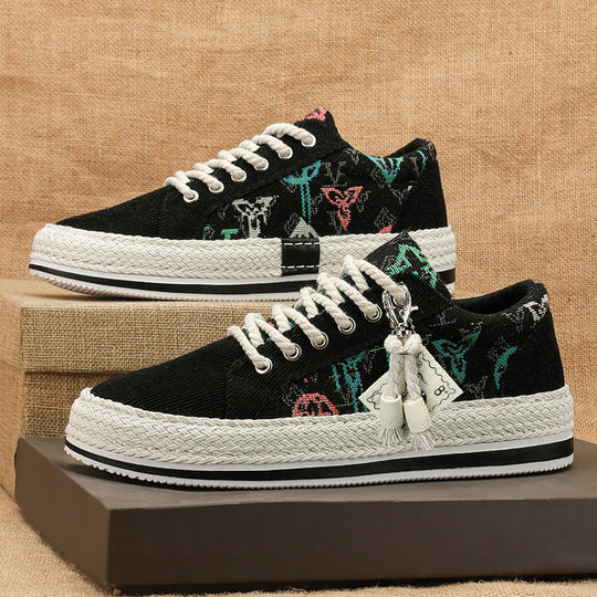 Damen modische Sneakers mit trendigem Textil-Obermaterial und geflochtener Sohle R&B