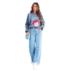 Damen Weite Jeans mit fransigem Saum R&B