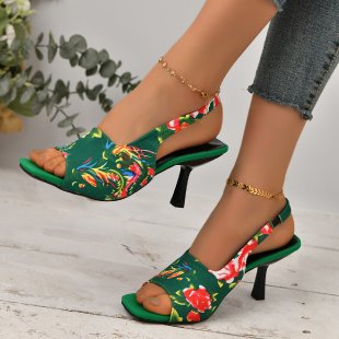 Damen Slingback-Sandalen mit floralem Design und elegantem Absatz R&B
