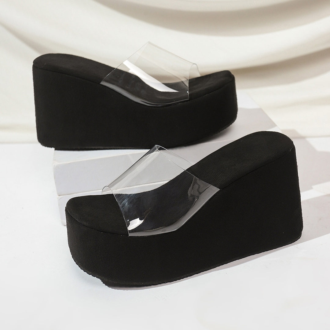 Damen Plattform-Sandalen mit transparentem Riemen und buntem Streifendetail R&B