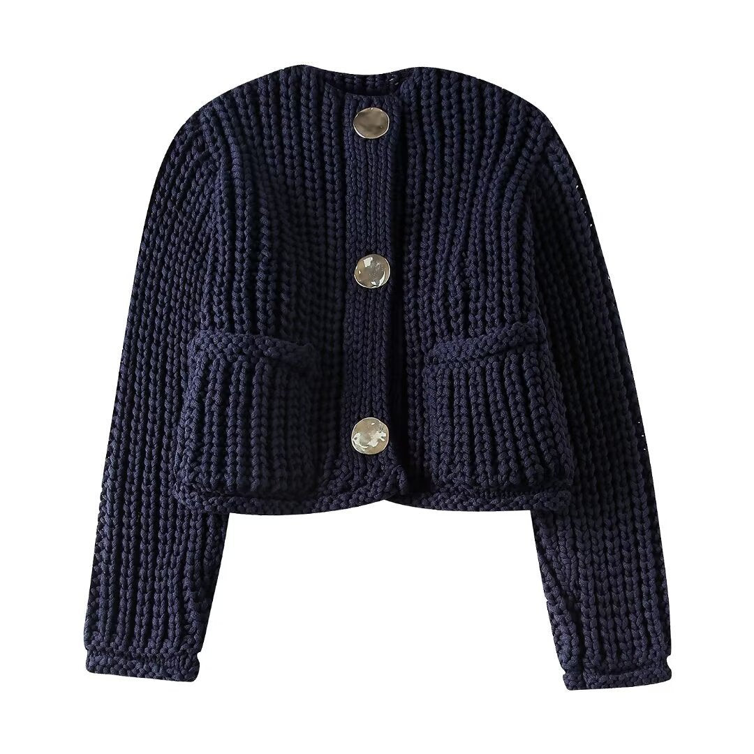 Damen Kuschelige Strickjacke mit großen Knöpfen und aufgesetzten Taschen