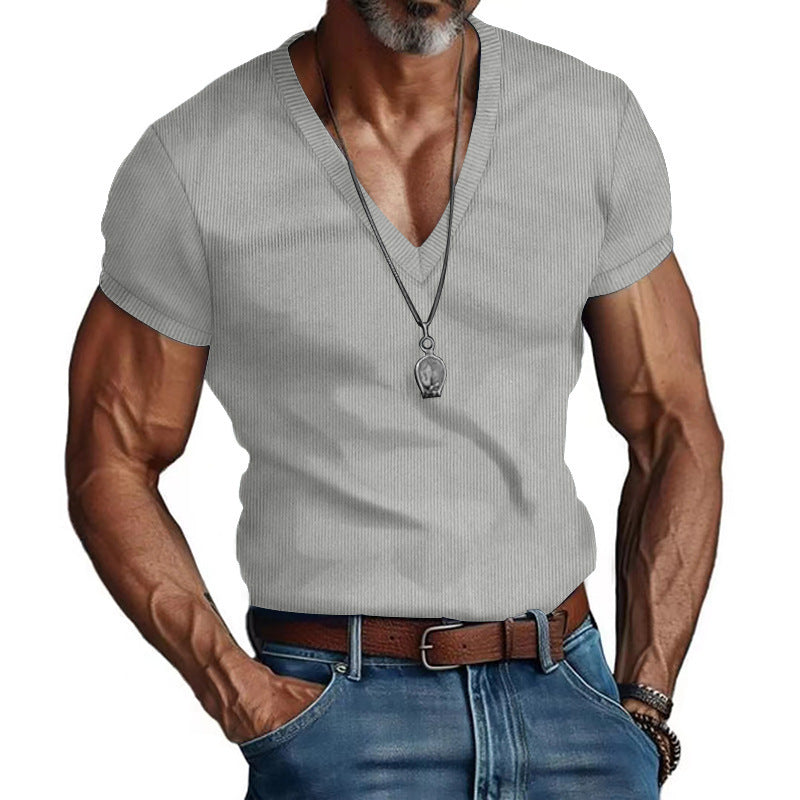Herren Kurzarm V-Ausschnitt T-Shirt R&B