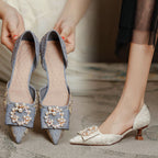 Damen elegante Slingback-Pumps mit funkelnder Perlenapplikation