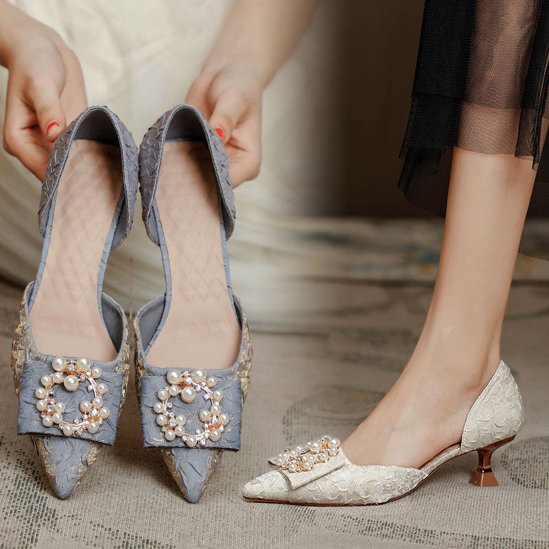 Damen elegante Slingback-Pumps mit funkelnder Perlenapplikation