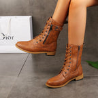 Damen Schnürstiefel mit seitlichem Reißverschluss und modischem Schnallen-Detail R&B