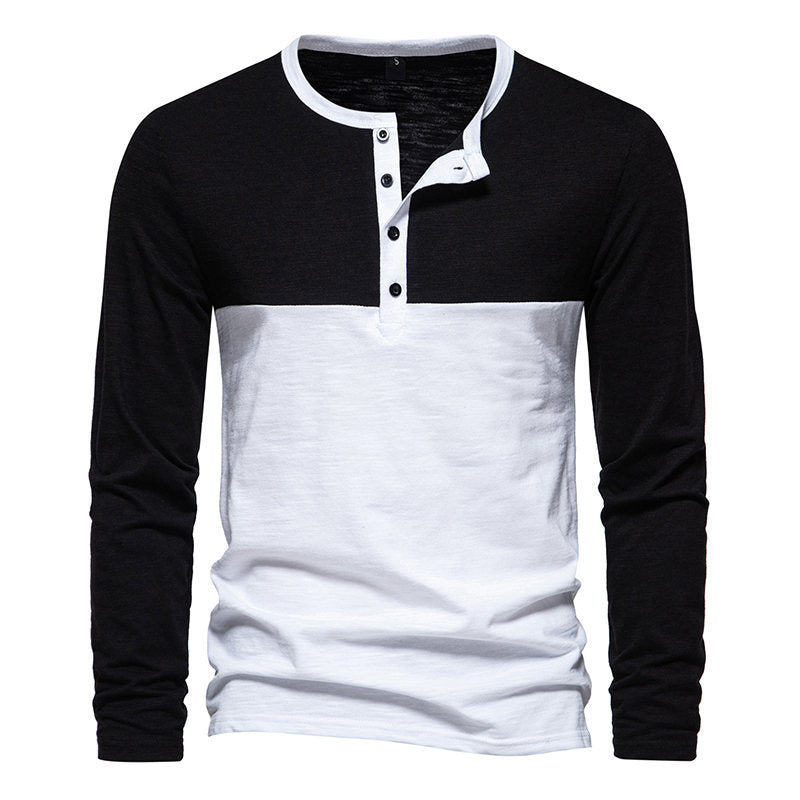 Herren Langarm-Henley-Shirt mit kontrastierenden Ärmeln und stilvollem Knopfdesign