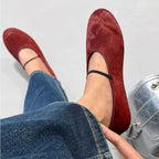 Damen Ballerinas aus samtigem Obermaterial mit elastischem Riemen R&B