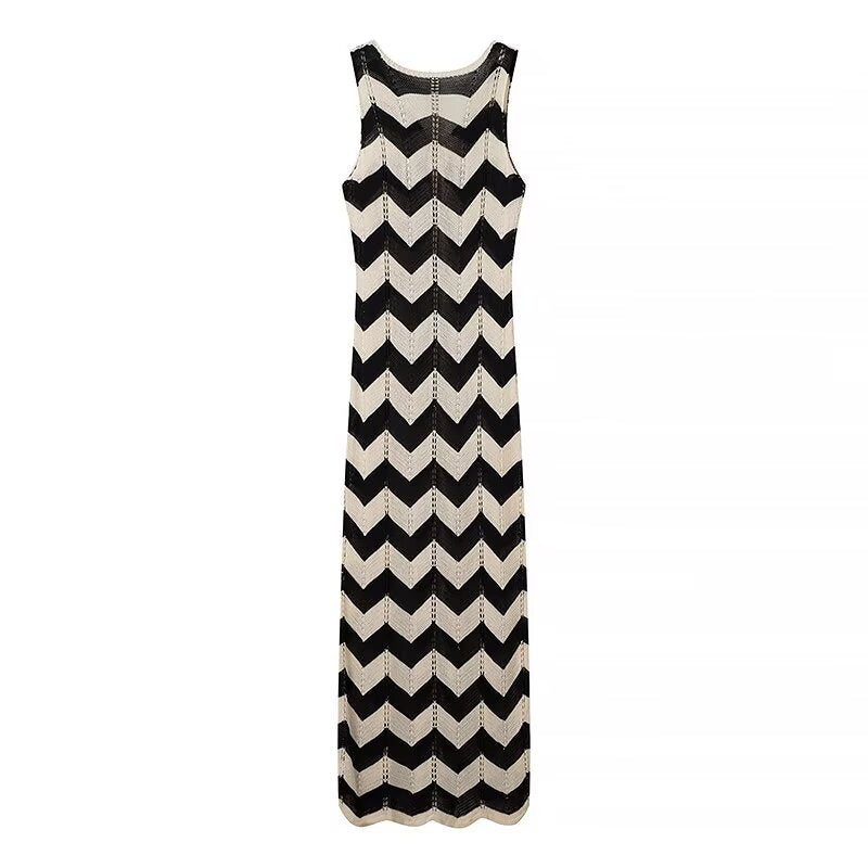 Damen Maxikleid mit raffiniertem Zick-Zack-Muster und eleganter Schnürung R&B