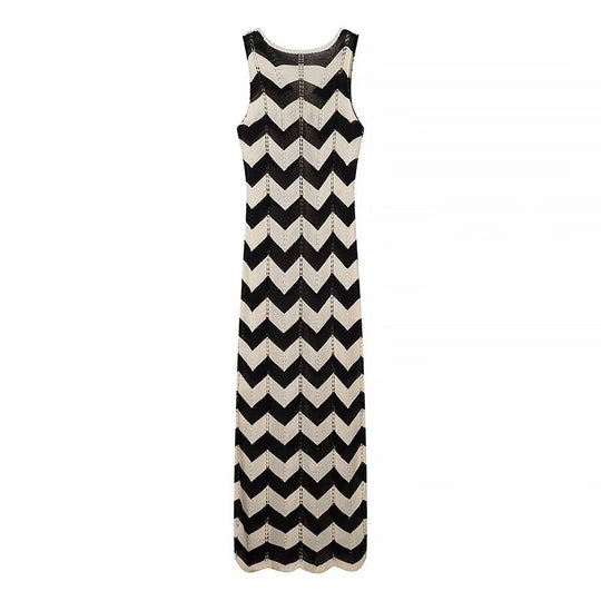 Damen Maxikleid mit raffiniertem Zick-Zack-Muster und eleganter Schnürung R&B
