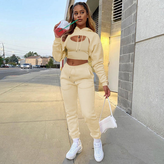 Damen Sportlicher Zweiteiler mit cropped Hoodie und bequemen Jogginghosen R&B