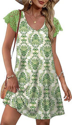 Damen Sommerkleid mit eleganten Spitzenärmeln und floralem Muster R&B