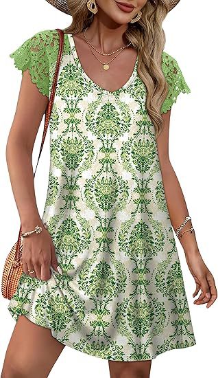Damen Sommerkleid mit eleganten Spitzenärmeln und floralem Muster R&B