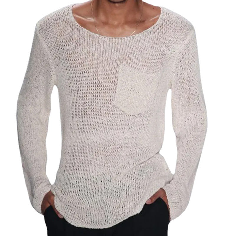 Herren lässiger Pullover mit offener Maschenstruktur und Brusttasche R&B