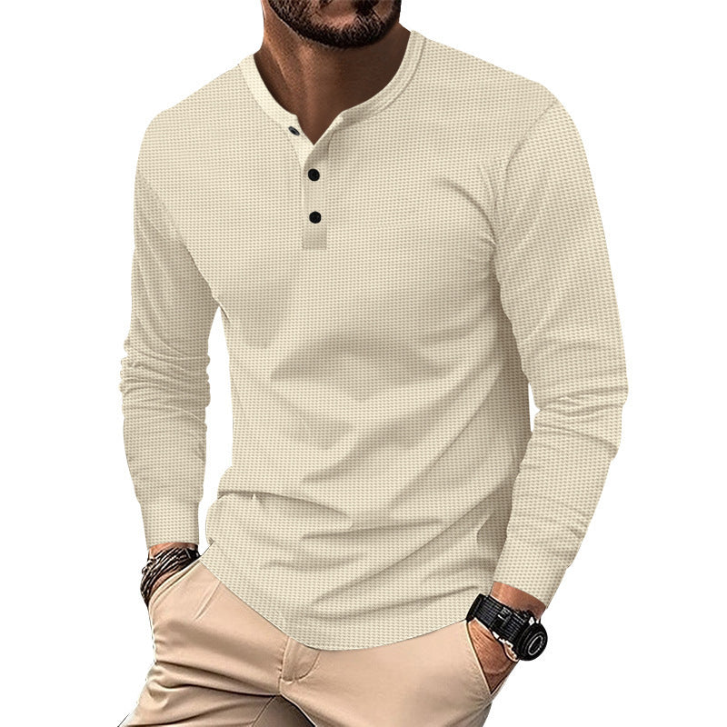 Herren Langarm-Henley-Shirt aus atmungsaktivem Strukturstoff R&B