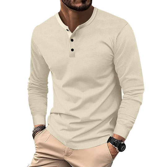 Herren Langarm-Henley-Shirt aus atmungsaktivem Strukturstoff R&B